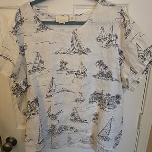 Size 3X Cynthia Rowley White and Black Sailboat Print Blouse